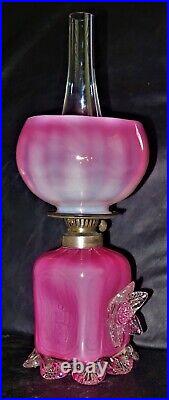 French deep Vaseline Antique Victorian Miniature Art Glass Peg Oil Lamp V. Rare