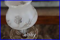 Frosted Floral Vtg Crystal Clear Based Table Lamps With Matching Ceiling Fixture