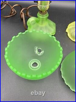 Frosted Vaseline Glass Boudoir Lamp Lot Of 4. As Is Some Chips And Small Cracks