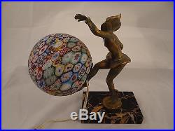 Gerdago Harlequin Pixie Art Deco Bronze Table Lamp, Millefiori Glass Shade