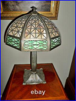 GORGEOUS! Antique Bradley and Hubbard Arts & Craft Slag Glass Table Lamp