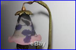 Galle Cameo Art Glass Shade Lamp With Bronze Eagle Base