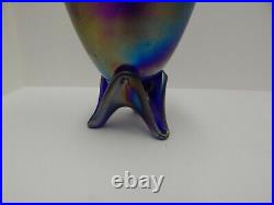 Gary Levi Levay Art Glass Small Footed Oil Lamp Iridescent Blue 12.5 Miniature
