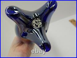 Gary Levi Levay Art Glass Small Footed Oil Lamp Iridescent Blue 12.5 Miniature