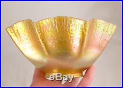 Genuine TIFFANY STUDIOS FAVRILE GLASS CANDLESTICK RUFFLED LAMP SHADE Gold