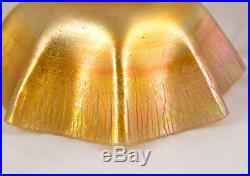 Genuine TIFFANY STUDIOS FAVRILE GLASS CANDLESTICK RUFFLED LAMP SHADE Gold