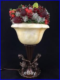 German Bronze, Marble and Art Glass Fruit Urn Table Lamp Circa 1920, Children