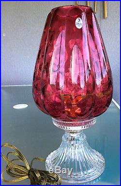 Gorgeous Fenton Cranberry Diamond Quilted Glass & Crystal Ribbed Electric Lamp