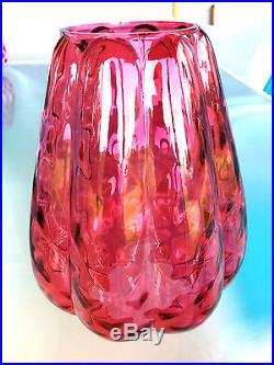 Gorgeous Fenton Cranberry Diamond Quilted Glass & Crystal Ribbed Electric Lamp