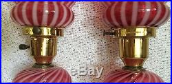 Gorgeous Pair Vintage 1939 Fenton Cranberry Opalescent Stripes Glass Lamps 12