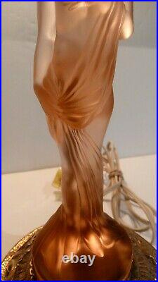 Gorgeous Vintage Art Deco Nude Nymph Amber Glass Flapper Lady Lamp