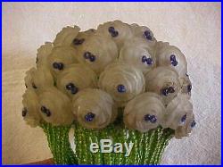Great Czech Cast Roses & Beaded Art Glass Bulb Cover Lamp Shade LALIQUE