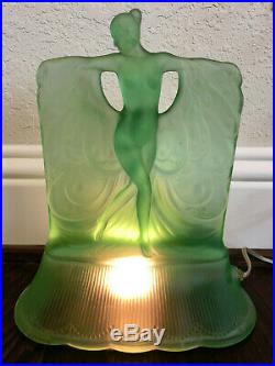 Green Mckee Danse De Lumiere Art Deco Nude Figural Lamp Lalique Suzanne Style