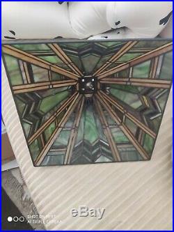 Green Square Stained Glass Lamp Shade Tiffany Style Mission Arts Crafts 14