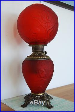 Gwtw Antique Fostoria Art Nouveau Deco Oil Banquet Tulip Flower Red Glass Lamp