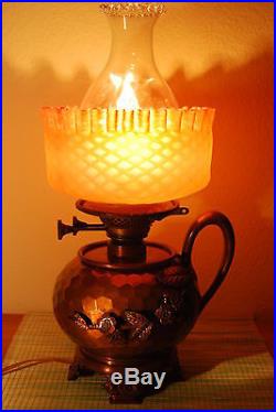 Gwtw Oil Kerosene Arts & Crafts Antique Meriden Mt. Washington Burmese Glass Lamp