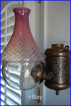 Gwtw Victorian Antique Old Arts And Crafts Glass Kerosene Oil Angle 19 C. Lamp