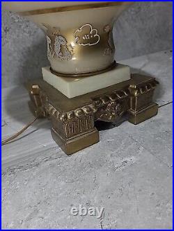 HOLLYWOOD REGENCY Beautiful Table Lamp Ornate Figures Metal Base Art Nouveau