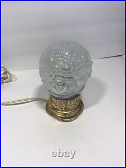 HTF Vintage Art Deco Globe Table Lamp in Frosted Glass Brass & Gold Base