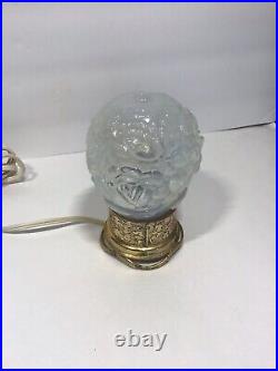 HTF Vintage Art Deco Globe Table Lamp in Frosted Glass Brass & Gold Base