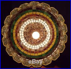 HUGE 24 Antique Arts Craft Leaded Slag Stain Glass Lamp Light ShadeGEOMETRICS