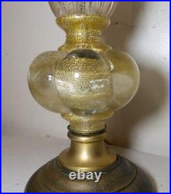 HUGE antique Italian Murano hand blown gold flake art glass electric table lamp