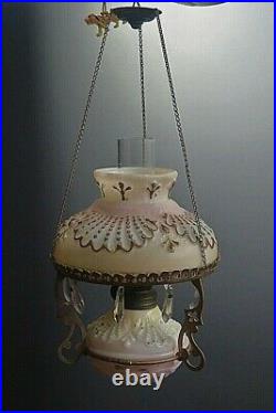 H 199 Antique Vaseline Swirl Art Glass Miniature Oil Lamp Orig Rare Fabulous