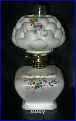 H 199 Antique Vaseline Swirl Art Glass Miniature Oil Lamp Orig Rare Fabulous