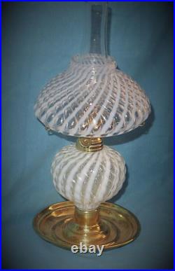 H 199 Antique Victorian Opalescent Swirl Art Glass Miniature Oil Lamp Sparkly