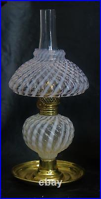 H 199 Antique Victorian Opalescent Swirl Art Glass Miniature Oil Lamp Sparkly