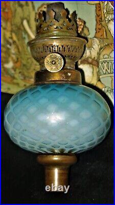 H 212 Stripped Opalescent Antique Art Glass Miniature Oil Lamp MINT