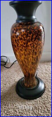 Hand Blown Tortoise Shell Glass Table Lamp 25 Tall Amber Vtg Mid Century
