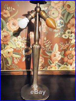 Handel Art Nouveau Arts & Craft Table Slag Glass & Filigree Lamp c. 1900 Antique