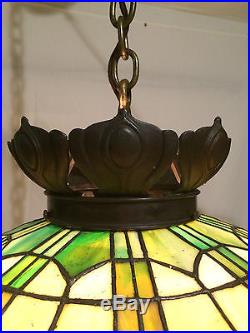 Handel slag glass leaded arts crafts Bradley hubbard era light light lamp nr