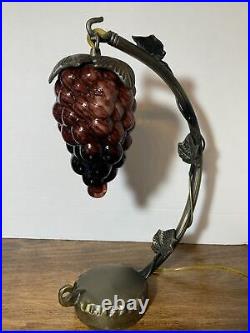 Hanging Glass Art Deco Grape Cluster Table Desk Lamp Arched Cast Metal Arm Vine