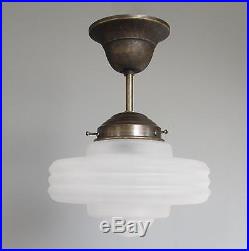 Hanging Lamp Ceiling Art Deco Bauhaus Glass Mat Clear Antique Brass Light