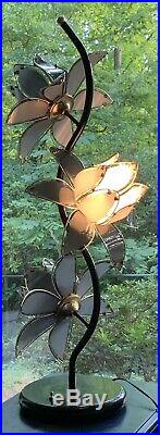 Hollywood Regency Art Deco 3 GRAY Glass Lotus Mid Century Lamp 13 Flowers H-40