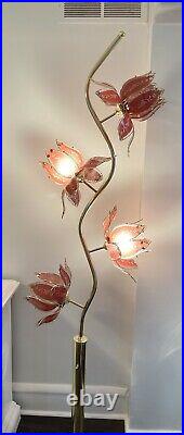Hollywood Regency Vintage Pink Lotus Flower Floor Lamp
