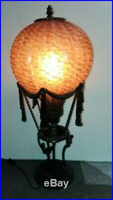 Hot Air Balloon Lamp Maitland Smith Style Amber Art Glass Lampshade