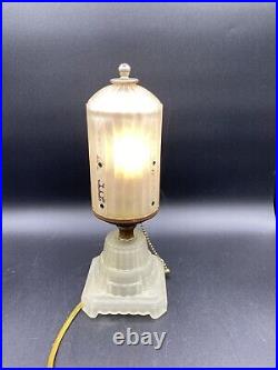 Houzex Art Deco Glass Table Lamp With Shade Frosted