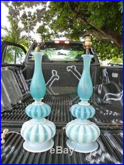 Huge Barovier Toso Iridescent Turquoise Wedding Cake Murano Glass Table Lamps