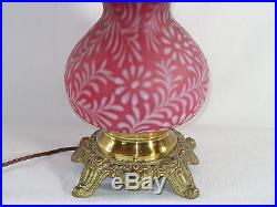 Huge Fenton Glass LG Wright Daisy & Fern Cranberry Opalescent Banquet Lamp