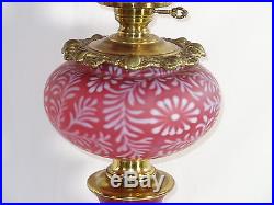 Huge Fenton Glass LG Wright Daisy & Fern Cranberry Opalescent Banquet Lamp
