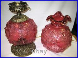Huge JUMBO Vintage Fenton Cranberry GWTW Cabbage Rose Lamp Excellent Condition
