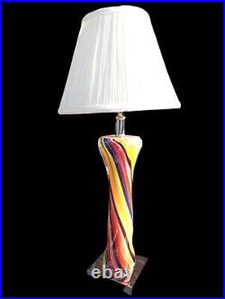 Huge Mid-century Modern Murano Style Art Glass Lamp 29 Rainbow Swirl Candy Cane