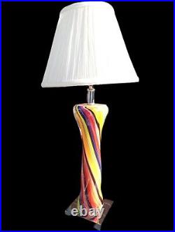 Huge Mid-century Modern Murano Style Art Glass Lamp 29 Rainbow Swirl Candy Cane