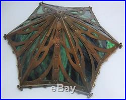 Huge & Rare 30 BRADLEY & HUBBARD Arts & Crafts Slag Glass Lamp c. 1920 antique