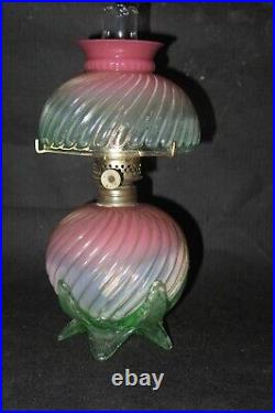 ITEM #288 S-539 Antique Art Glass Vaseline Opalescent Miniature Oil Lamp MINT