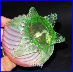 ITEM #288 S-539 Antique Art Glass Vaseline Opalescent Miniature Oil Lamp MINT