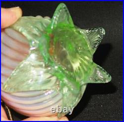 ITEM #288 S-539 Antique Art Glass Vaseline Opalescent Miniature Oil Lamp MINT